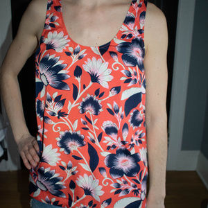 Jcrew coral pink and blue floral tank